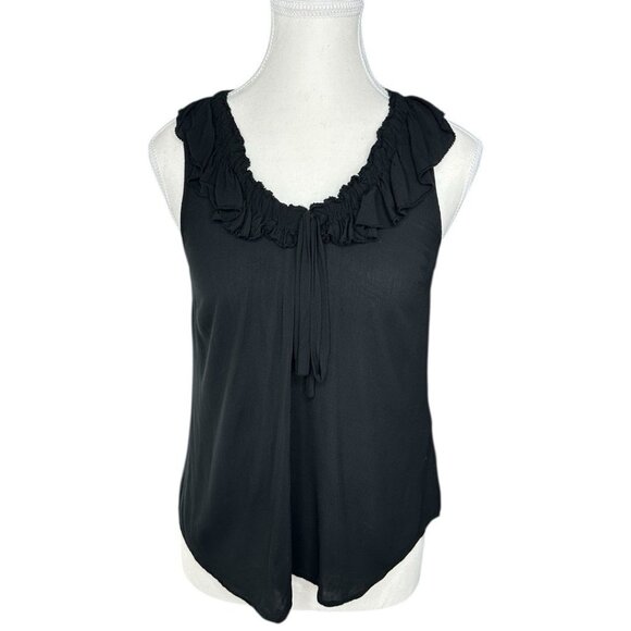 Paige Women’s Black Santina Designer Ruffle Career Sleeveless Crepe Top XS/C33 - Picture 1 of 12